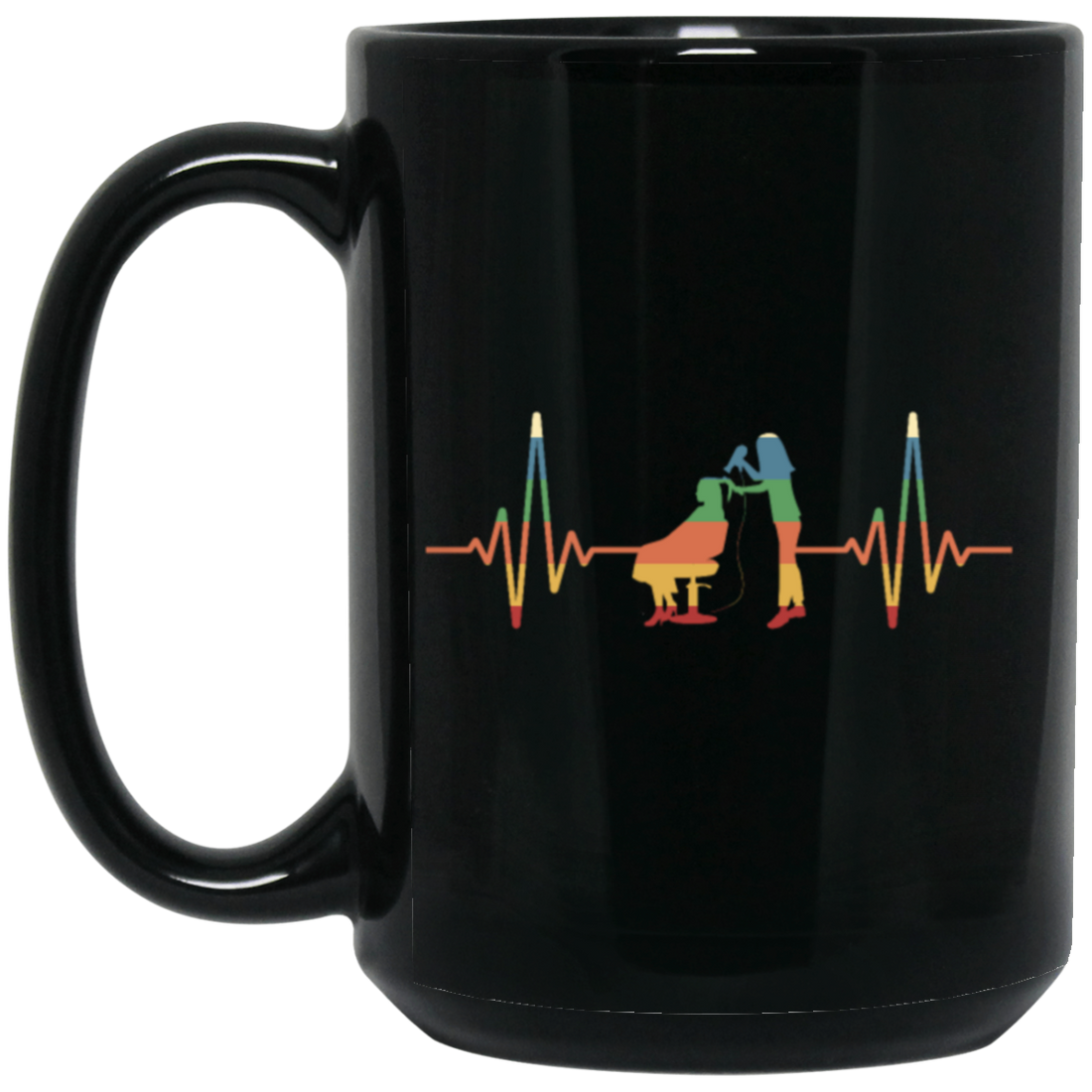 Retro Hairdresser Hair Salon Hair Stylist Heartbeat Gift Black Mug