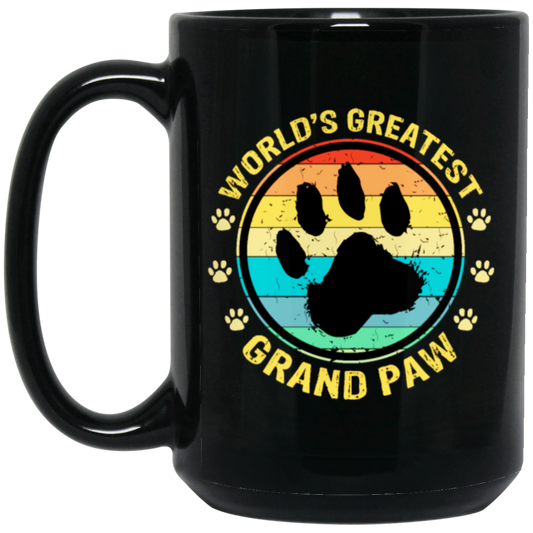 Worlds Greatest Grand Paw, Grandpa Dog Lover, Retro Paw Love Black Mug