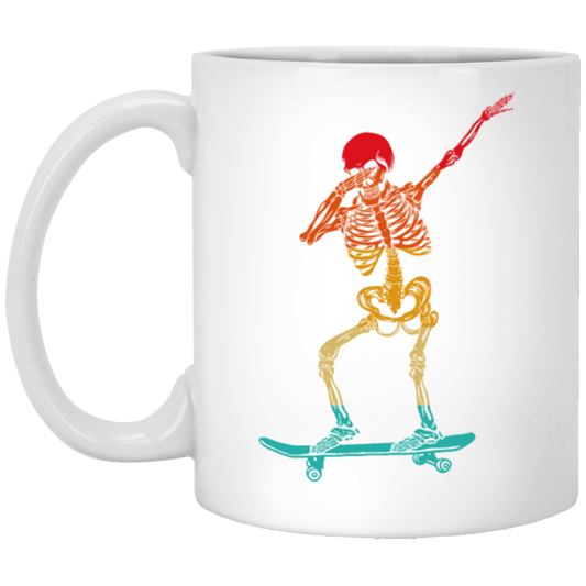 Cool Dabbing Skater Design For Men And Boys Skeleton Vintage White Mug