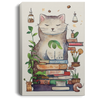 Giant Cozy Cat With Books And House Plants And Jars And Mushroom, Anime Watercolor Style, Bookworm Gift