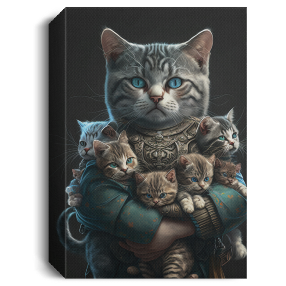 Cat Holding An Armload Of Kitten, Big Cat And Five Kittens, Royal Cat In Picture, Royal Cat Family