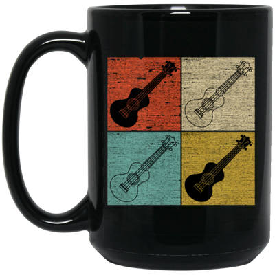 Four Ukulele Great Present For Ukulele Lover Birthday Gift Vintage Black Mug