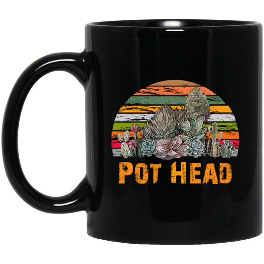 Pot Head Stone Flowers Vintage Retro Sunset Black Mug