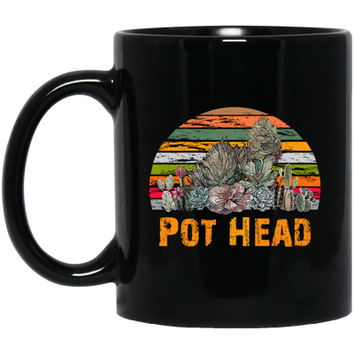 Pot Head Stone Flowers Vintage Retro Sunset Black Mug