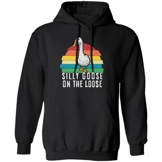 Goose Love Gift, Silly Goose On The Loose, Love Goose Gift, Retro Style Pullover Hoodie