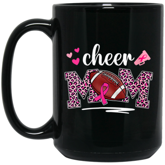 Mom Gift, Cheer Mom, American Football Gift, Rugby Football, Mom Love Sport Black Mug