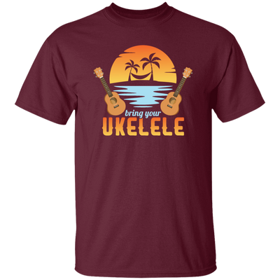 Funny Ukulele Beside The Beach And Palm Tree Hawaiian Musician Unisex T-Shirt