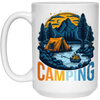 Camping In A Forest, Camping On Lake With Mountain, Retro Style White Mug