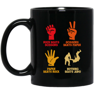 Rock Beats Scissors Beats Paper Beats Rock But Nothing Beats Judo Retro Black Mug