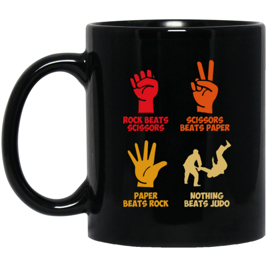 Rock Beats Scissors Beats Paper Beats Rock But Nothing Beats Judo Retro Black Mug