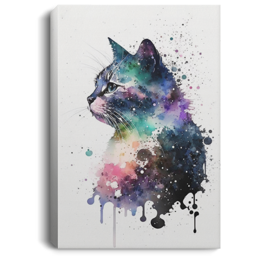 Watercolor Cat, Wisgchy Cat Cartoon Style, Minimaliste Style, Colorfull Cat In White Backgroud