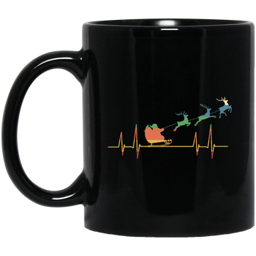 Retro Heartbeat Santa With Deers Black Mug