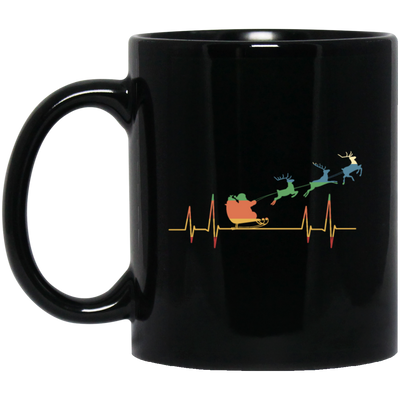 Retro Heartbeat Santa With Deers Black Mug