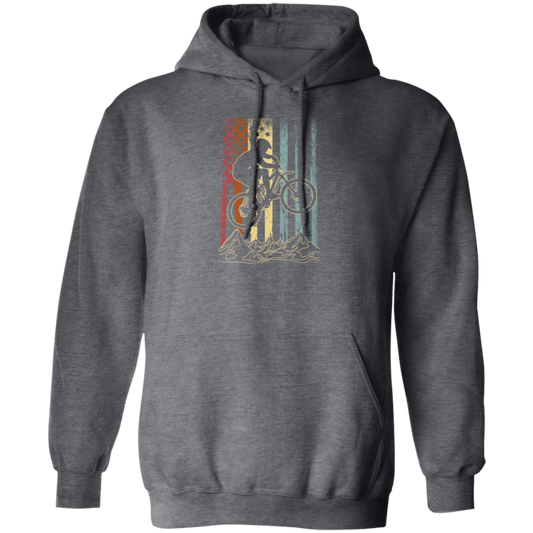 Vintage Mountain Bike, Retro Biking, American Flag, American Biker Pullover Hoodie