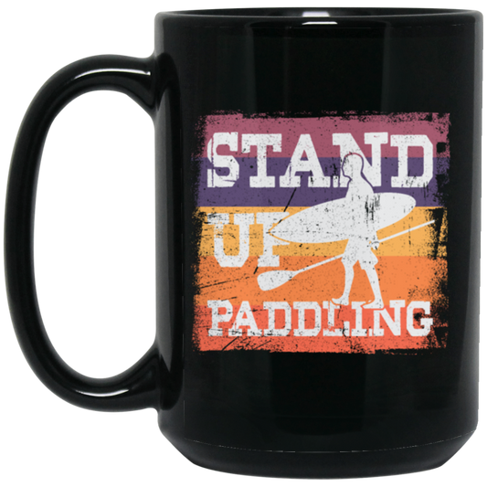 Birthday Gift Stand Up Paddling Surfboard Retro Black Mug