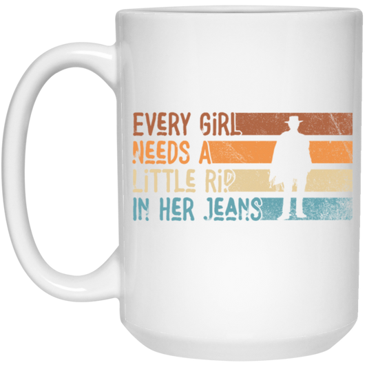 Girl Gift, Love My Girl Retro, Every Girl Need A Little Rip In Her Jeans, Retro Girl Gift White Mug