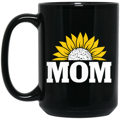 Mom Present, Sunflower Mom, Best Mother Ever, Half Sunflower, Sunflower Lover Black Mug