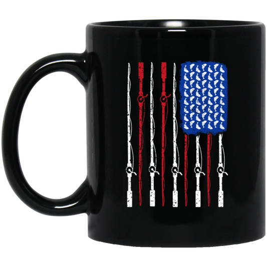 American Rod, Fishing American, Fisherman Lover, Fisherman Gift, Fish Rod Black Mug