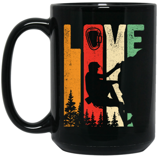 Retro Cool Rock Climbing, Mountain Climbing Tools Black Mug