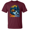 Camping In A Forest, Camping On Lake With Mountain, Retro Style Unisex T-Shirt