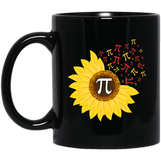 Sunflower Pi, Pi Number, 100 Days Of School Math, Love Mathemetic Gift Idea Black Mug