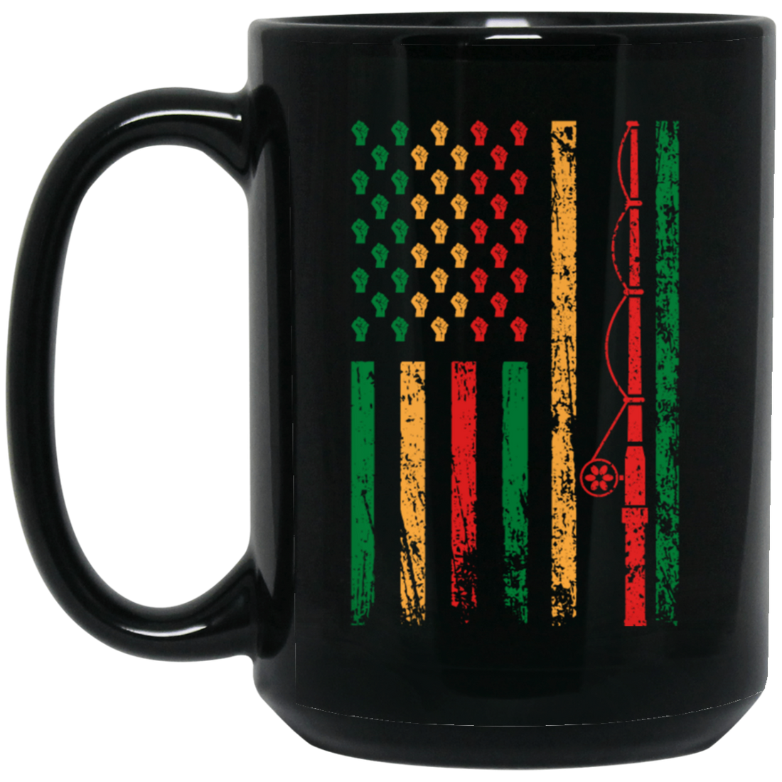 Fishing Rod, American Flag, Black Juneteenth, American Sport, Black History Black Mug