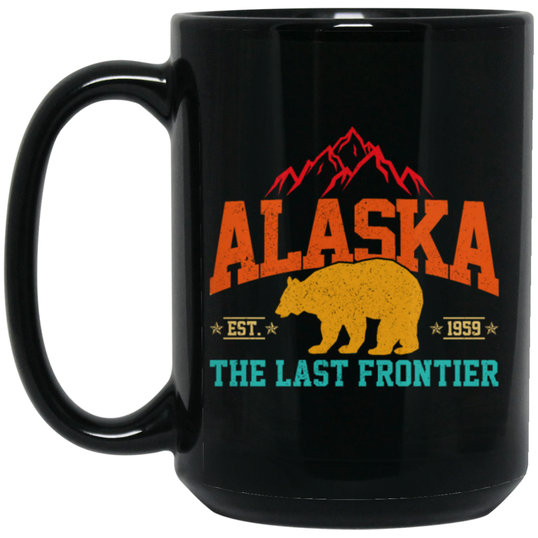 Cool Alaska The Last Frontier Grizzly Bear Souvenir Vintage Black Mug