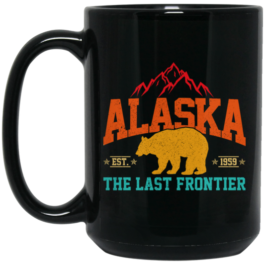 Cool Alaska The Last Frontier Grizzly Bear Souvenir Vintage Black Mug