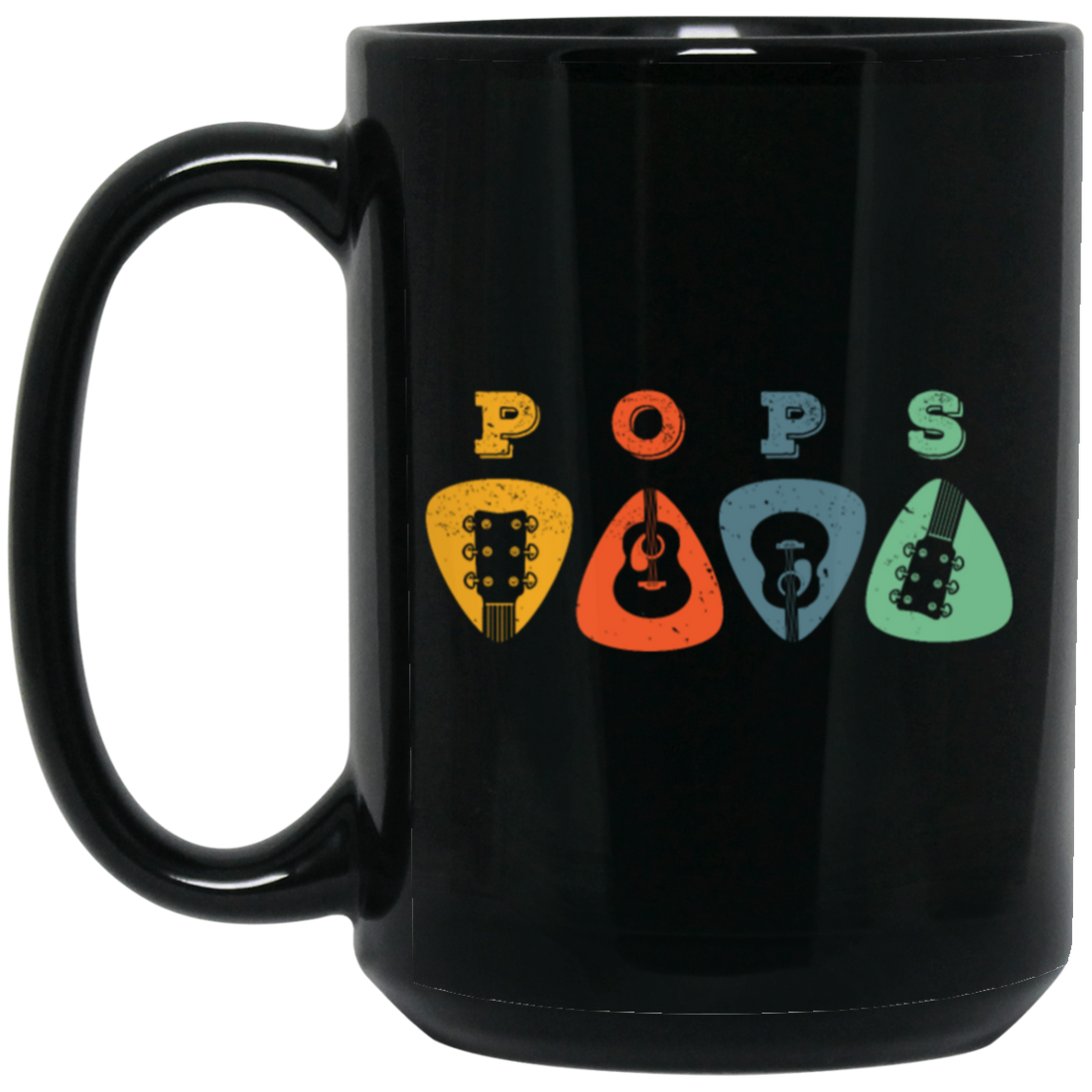 Pops Guitar, Guitar Picks, Retro Guitarist Black Mug