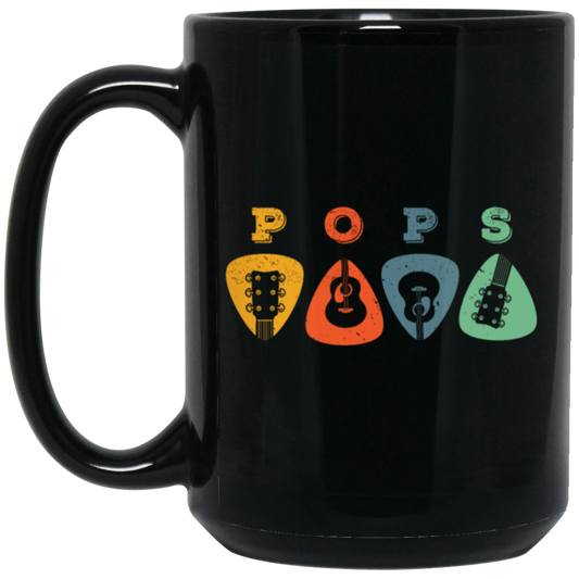 Pops Guitar, Guitar Picks, Retro Guitarist Black Mug