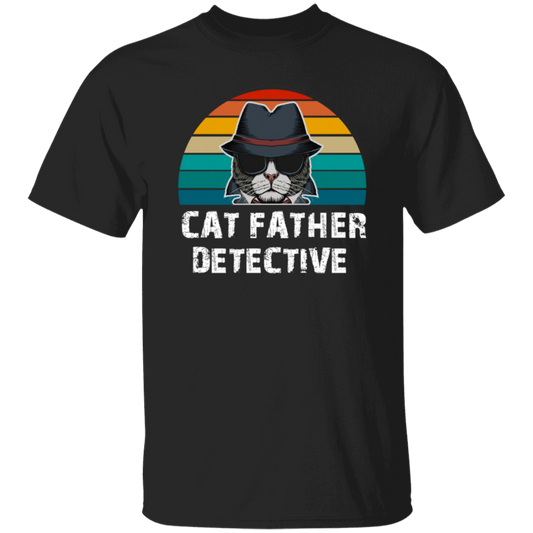 Show off your love of cats with this Cat Father Detective Funny, Cat Lover Tshirt. Made with 100% cotton, this durable tshirt features a funny print on front of a detective-style cat and is perfect for any cat-lover.