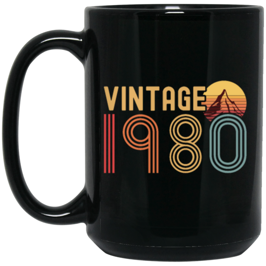 Vintage 1980 Retro Birthday Gift Black Mug