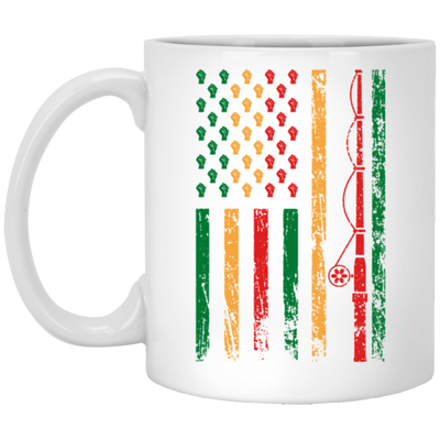 Fishing Rod, American Flag, Black Juneteenth, American Sport, Black History White Mug