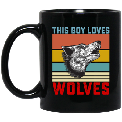 Retro Wolves Lover, This Boy Loves Wolves, Wolves Best Vintage Gift Black Mug