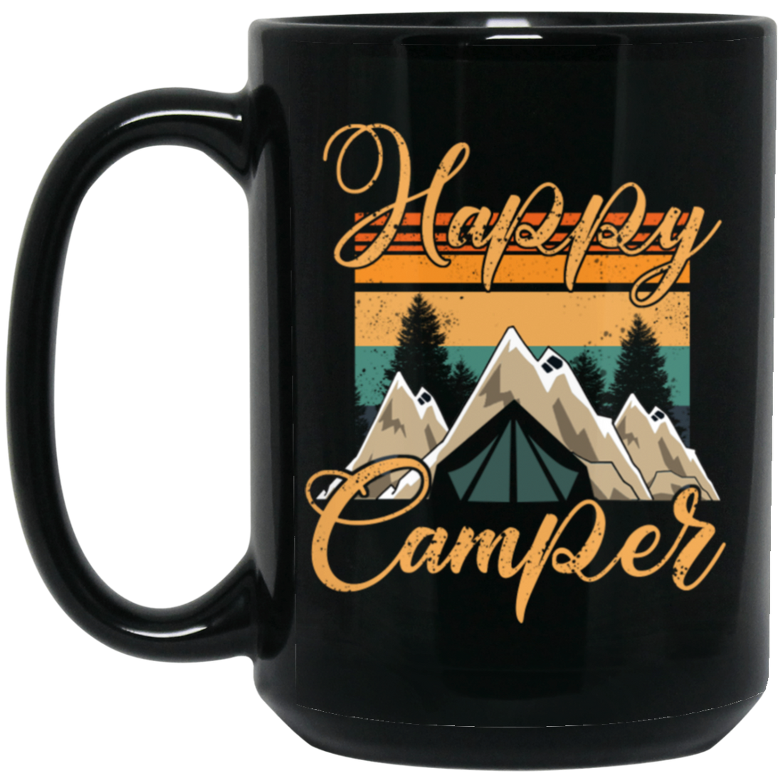 Retro Camping, Happy Camper Vintage Black Mug