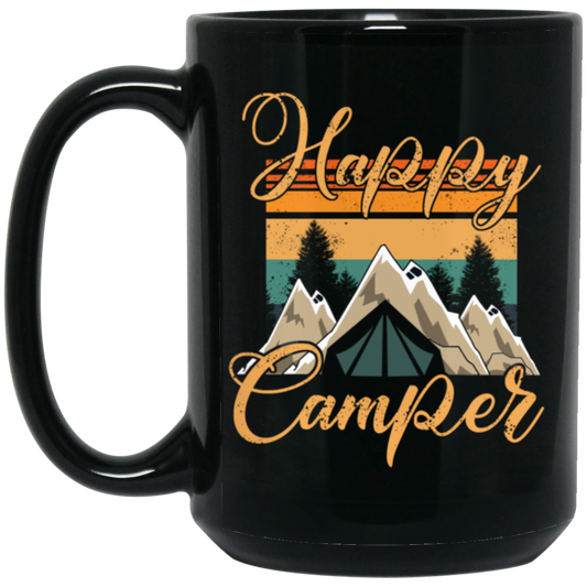 Retro Camping, Happy Camper Vintage Black Mug