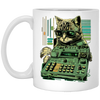 Cat Lover, Cool Cat, Cat Synthesizer, Analogue Synth Vintage Studio Gear White Mug