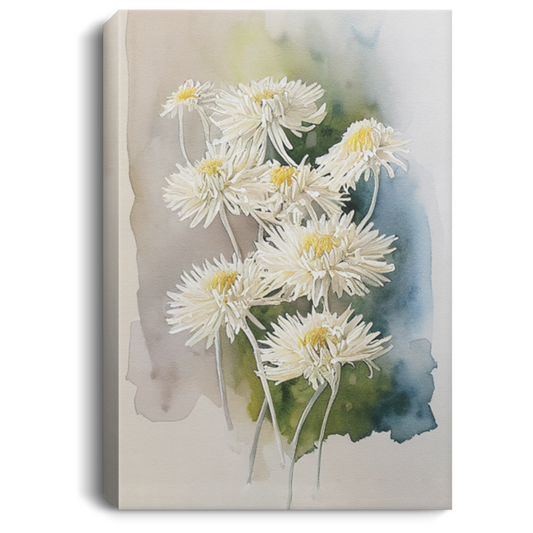 A Bunch Of Blooming Chrysanthemum, Watercolor White Flower