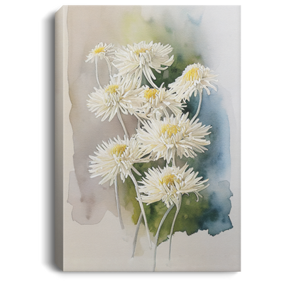 A Bunch Of Blooming Chrysanthemum, Watercolor White Flower