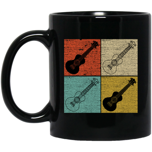 Four Ukulele Great Present For Ukulele Lover Birthday Gift Vintage Black Mug