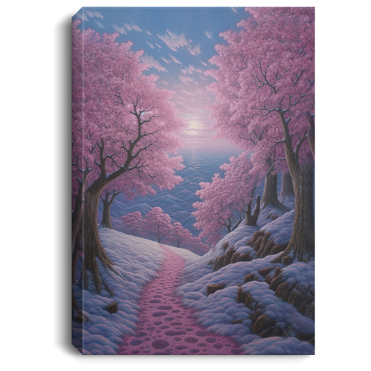 Cherry Blossoms In The Snow, Sakura Street, Pink Flower In Snow Season Canvas