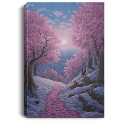 Cherry Blossoms In The Snow, Sakura Street, Pink Flower In Snow Season Canvas