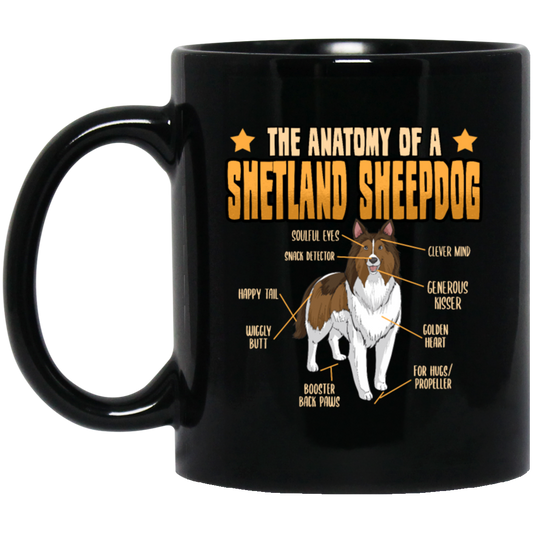Funny Dog Shetland Sheepdog Lover Anatomy Gift Black Mug