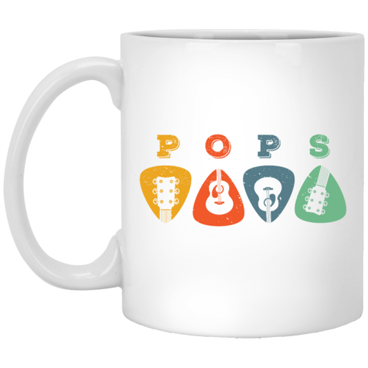 Pops Guitar, Guitar Picks, Retro Guitarist White Mug