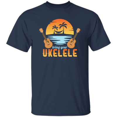 Funny Ukulele Beside The Beach And Palm Tree Hawaiian Musician Unisex T-Shirt