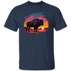 A Bison In Front Of The Sunset, Neon Style, Smooth Lines, Best Of Cow Unisex T-Shirt