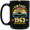 Celebrate a special April birthday with this limited edition black mug featuring a classic 1963 design. An ideal gift for that special someone, this mug is the perfect way to honor their milestone year.