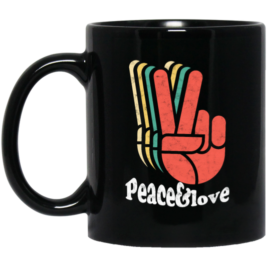 Retro Peace Love 60's 70's Hippie, Vintage Inspired Black Mug