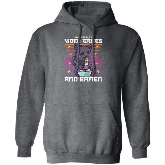 Ramen Anime Cat, Powered By Video Games Pullover Hoodie