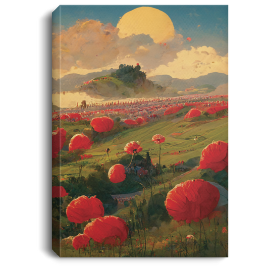 Sunset Hills With A Field Of Poppy, Big Poppies Farm, Meadow Under The Sunset, Poppy Meadow